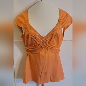 Aquarius for ANTHROPOLOGIE, tie-back top, Coral, Sz Large
